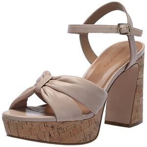 Block Heel Ankle-Strap Sandal in Taupe